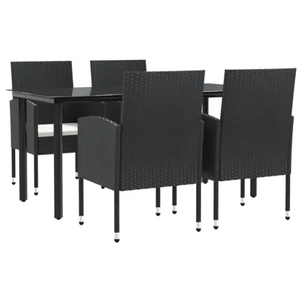 Ensemble à manger de jardin 5 pcs noir résine tressée et acier 2