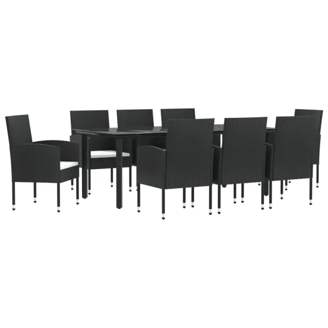 Ensemble à manger de jardin 9 pcs noir résine tressée et acier