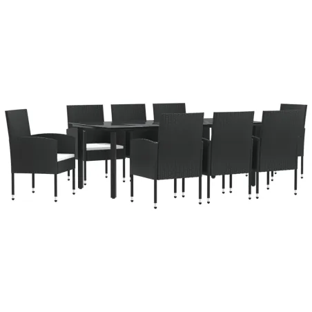 Ensemble à manger de jardin 9 pcs noir résine tressée et acier