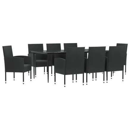 Ensemble à manger de jardin 9 pcs noir résine tressée et acier 2