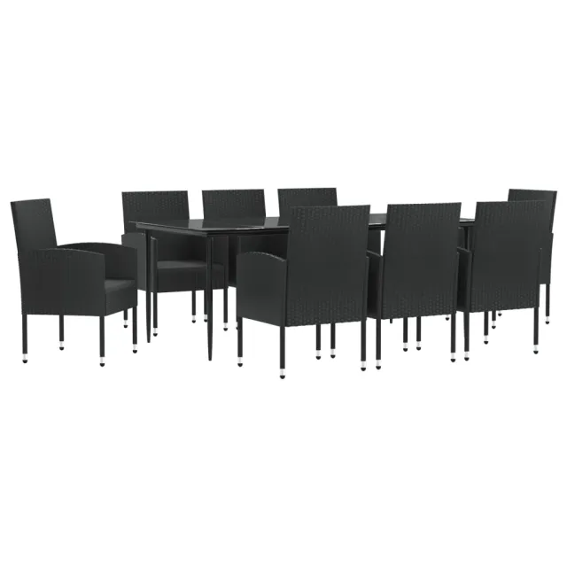 Ensemble à manger de jardin 9 pcs noir résine tressée et acier