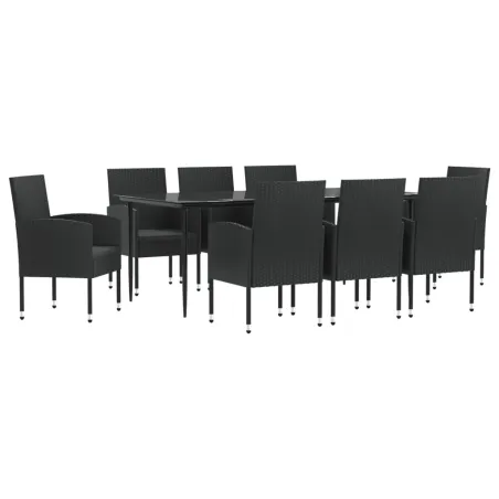 Ensemble à manger de jardin 9 pcs noir résine tressée et acier