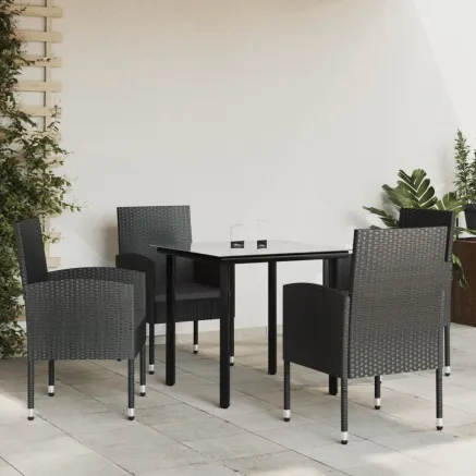 Ensemble à manger de jardin 5 pcs noir résine tressée et acier