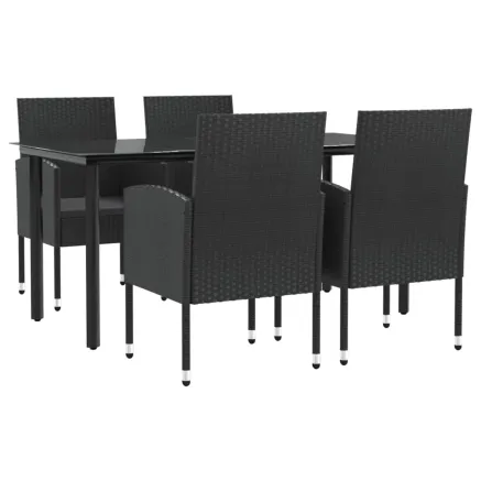 Ensemble à manger de jardin 5 pcs noir résine tressée et acier 2