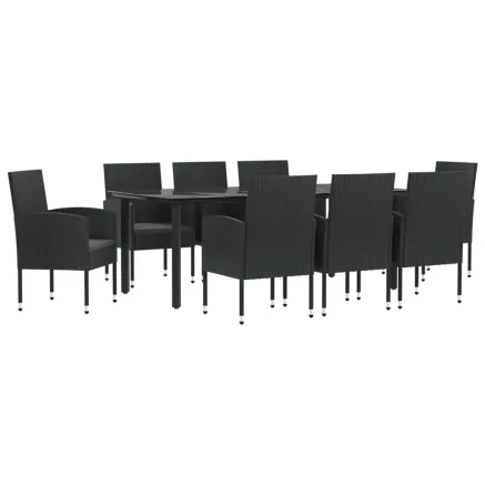 Ensemble à manger de jardin 9 pcs noir résine tressée et acier 2