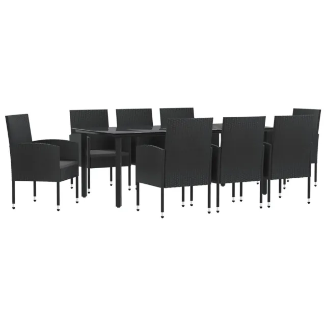 Ensemble à manger de jardin 9 pcs noir résine tressée et acier