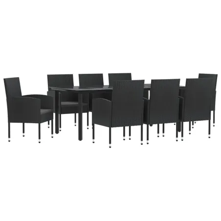 Ensemble à manger de jardin 9 pcs noir résine tressée et acier