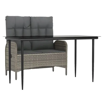 Ensemble à manger jardin et coussins 2 pcs gris rotin 2