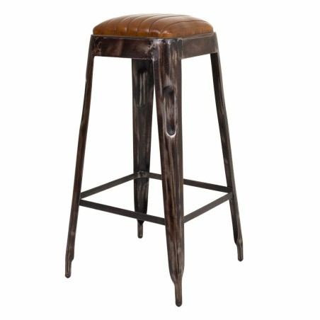Taburete Alexandra House Living Marrón Negro Cuero Hierro 40 x 75 x 4