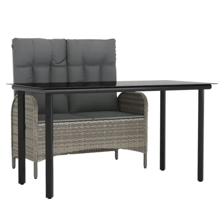 Ensemble à manger jardin et coussins 2 pcs gris rotin 2