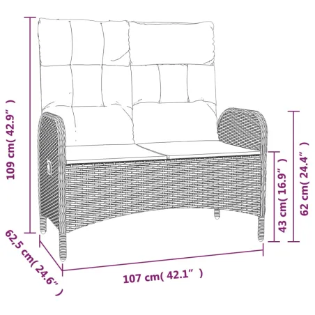 Ensemble à manger jardin et coussins 2 pcs gris rotin