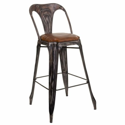 Hocker Alexandra House Living Braun Schwarz Leder Eisen 53 x 105 x 49