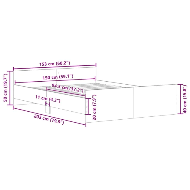 Cadre de lit sans matelas chêne fumé 150x200 cm