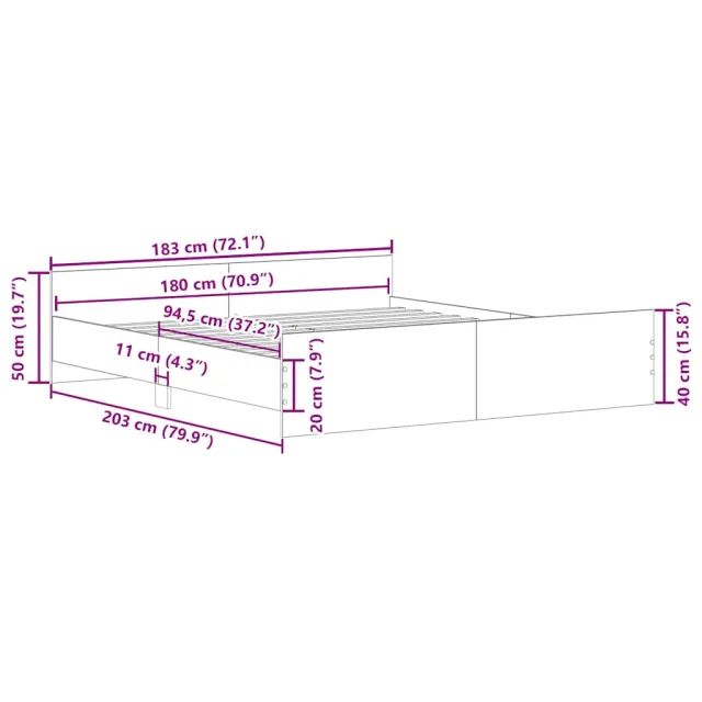 Cadre de lit sans matelas sonoma gris 180x200 cm