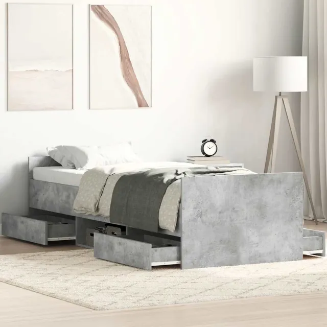 Cadre de lit sans matelas gris béton 90x200 cm