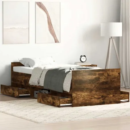 Cadre de lit sans matelas chêne fumé 90x200 cm