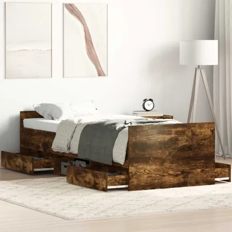 Cadre de lit sans matelas chêne fumé 90x190 cm