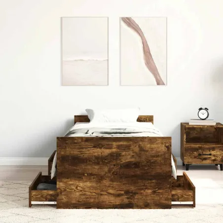 Cadre de lit sans matelas chêne fumé 75x190 cm