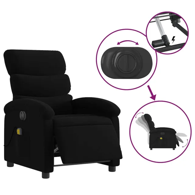 Fauteuil de massage inclinable électrique Noir Tissu