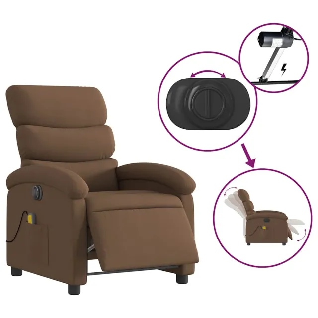 Fauteuil inclinable de massage électrique marron tissu