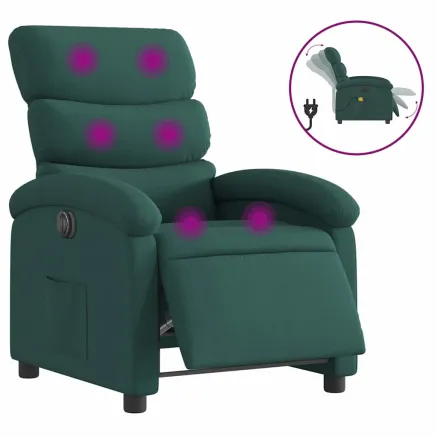Fauteuil de massage inclinable électrique Vert foncé Tissu 2