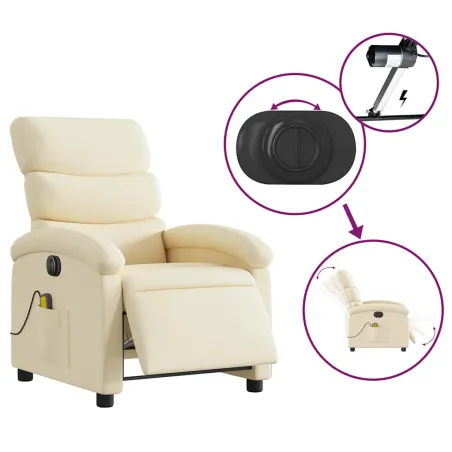 Fauteuil inclinable de massage électrique crème tissu
