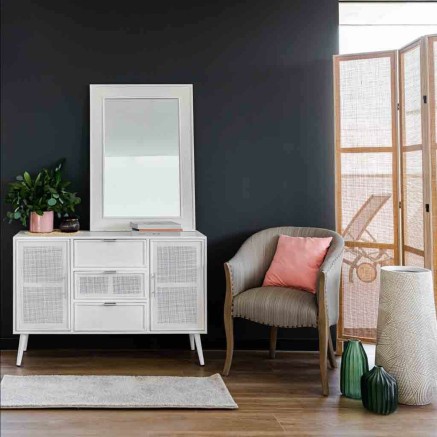 Aparador Alexandra House Living Blanco Plateado Bambú Madera MDF 40 x 2