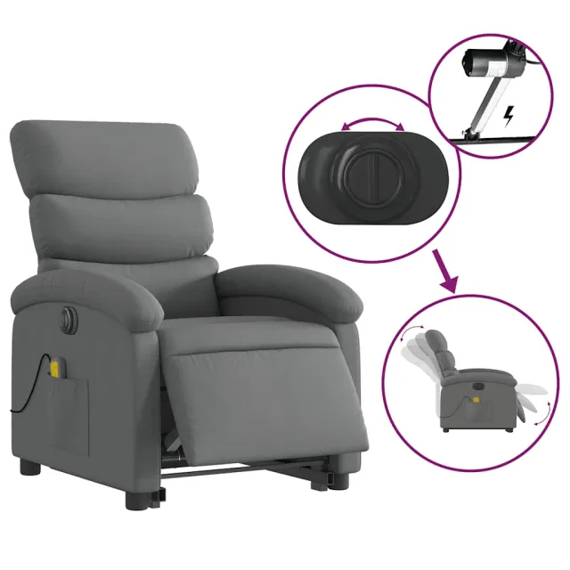 Fauteuil inclinable de massage électrique Gris foncé Tissu