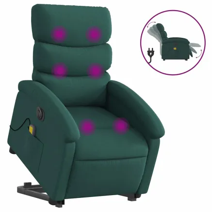 Fauteuil inclinable de massage électrique Vert foncé Tissu 2