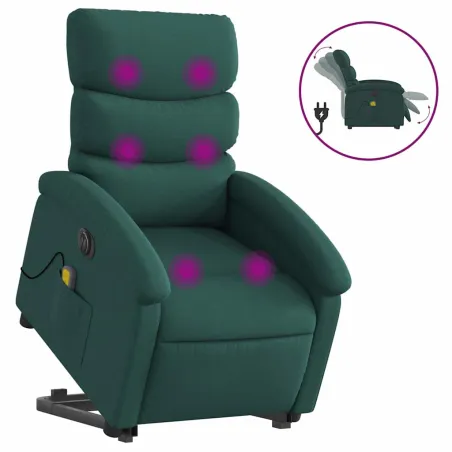 Fauteuil inclinable de massage électrique Vert foncé Tissu