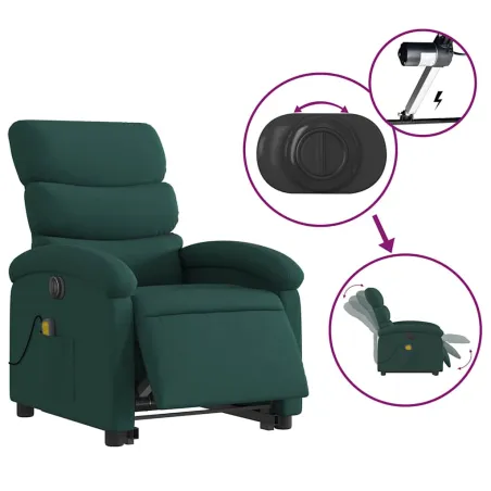 Fauteuil inclinable de massage électrique Vert foncé Tissu