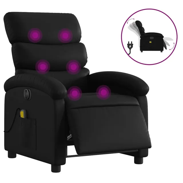 Fauteuil de massage inclinable électrique noir similicuir