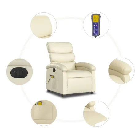 Fauteuil de massage inclinable électrique crème similicuir