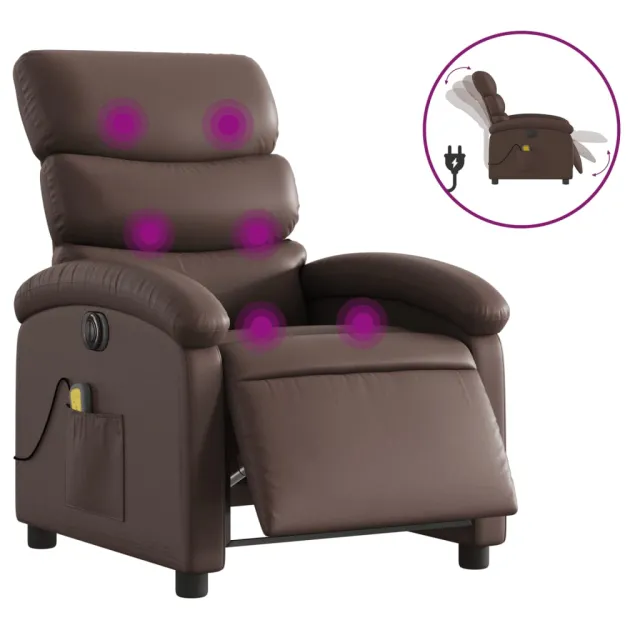 Fauteuil de massage inclinable électrique marron similicuir