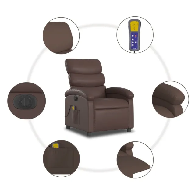 Fauteuil de massage inclinable électrique marron similicuir
