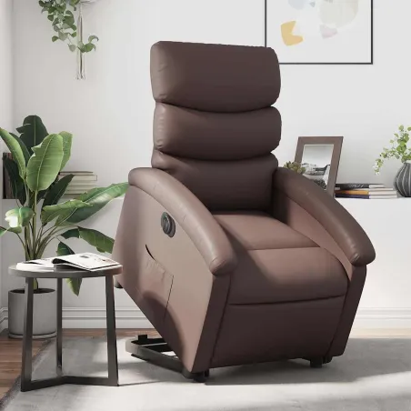 Fauteuil inclinable électrique marron similicuir