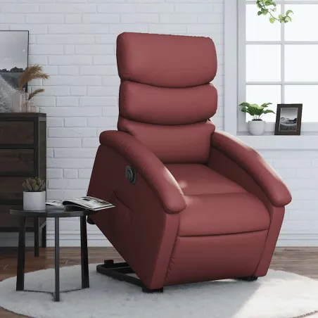 Fauteuil inclinable électrique rouge bordeaux similicuir