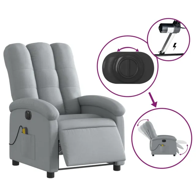 Fauteuil de massage inclinable électrique gris clair tissu