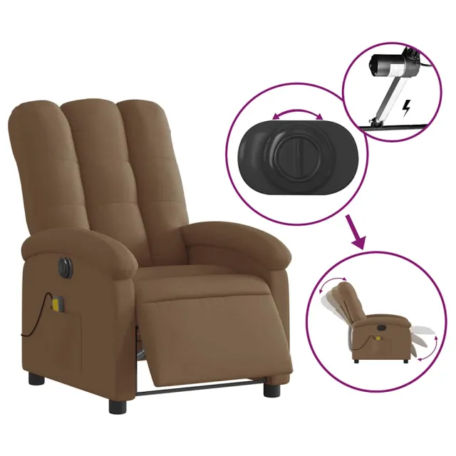 Fauteuil inclinable de massage électrique marron tissu