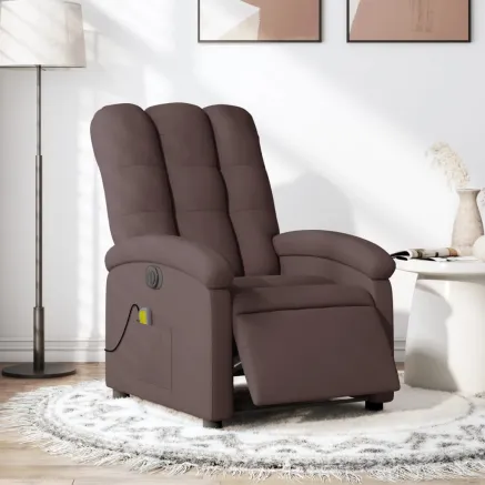 Fauteuil de massage inclinable électrique Marron foncé Tissu