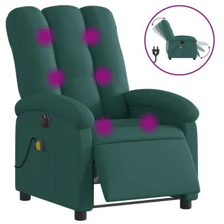 Fauteuil de massage inclinable électrique Vert foncé Tissu 2