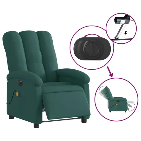 Fauteuil de massage inclinable électrique Vert foncé Tissu