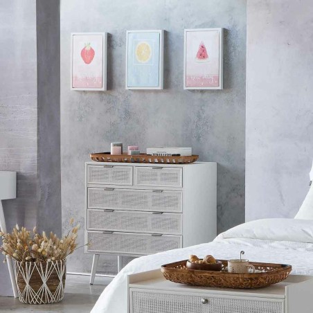Cassettiera Alexandra House Living Bianco Bambù Legno MDF 39 x 81 x 8