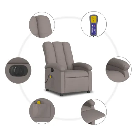 Fauteuil de massage inclinable électrique Taupe Tissu