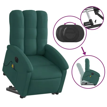 Fauteuil inclinable de massage électrique Vert foncé Tissu