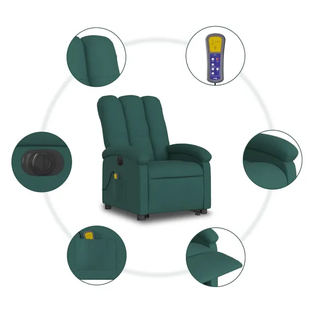 Fauteuil inclinable de massage électrique Vert foncé Tissu
