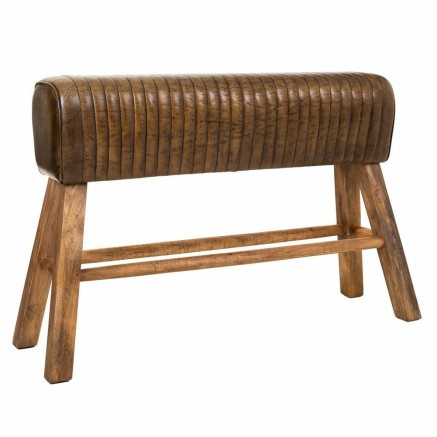 Kruk Alexandra House Living Bruin Natuurlijk Leer Mangohout 35 x 76 x