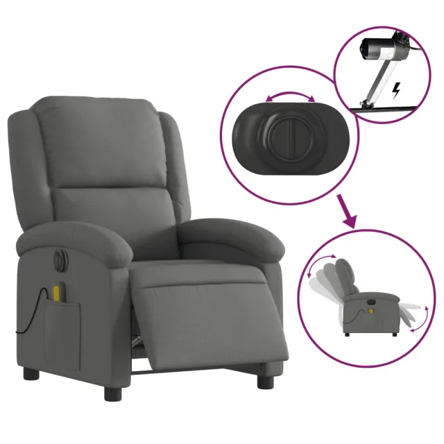 Fauteuil inclinable de massage électrique gris foncé tissu