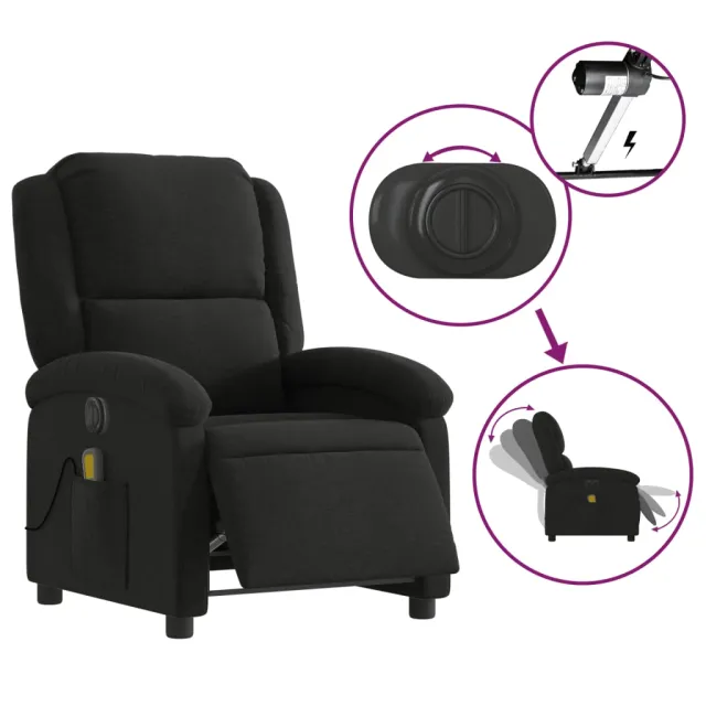 Fauteuil de massage inclinable électrique Noir Tissu