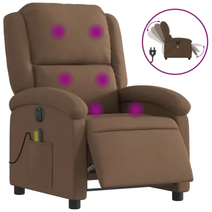 Fauteuil inclinable de massage électrique marron tissu 2